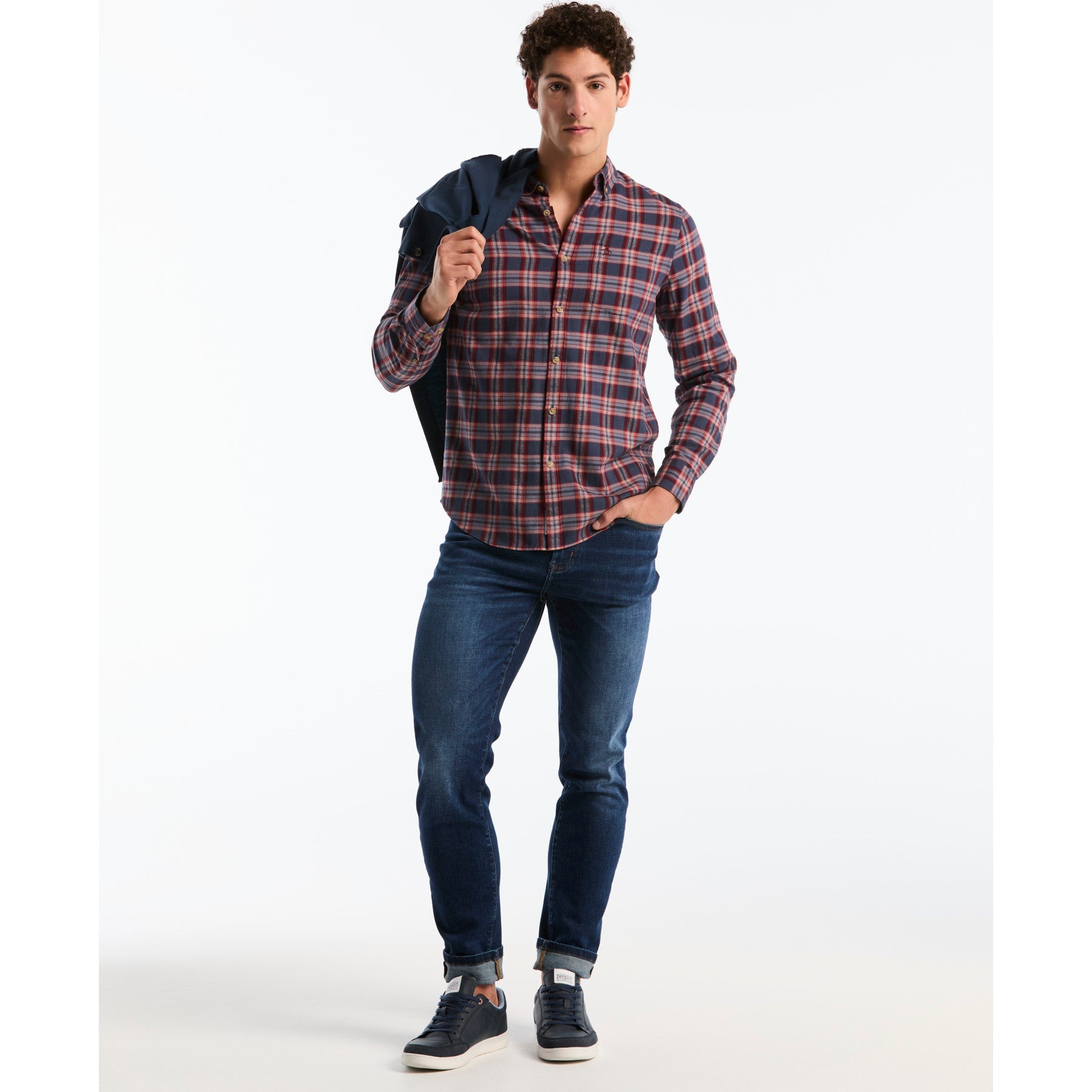 Twill Jaspe Plaid Shirt In Dark Sapphire