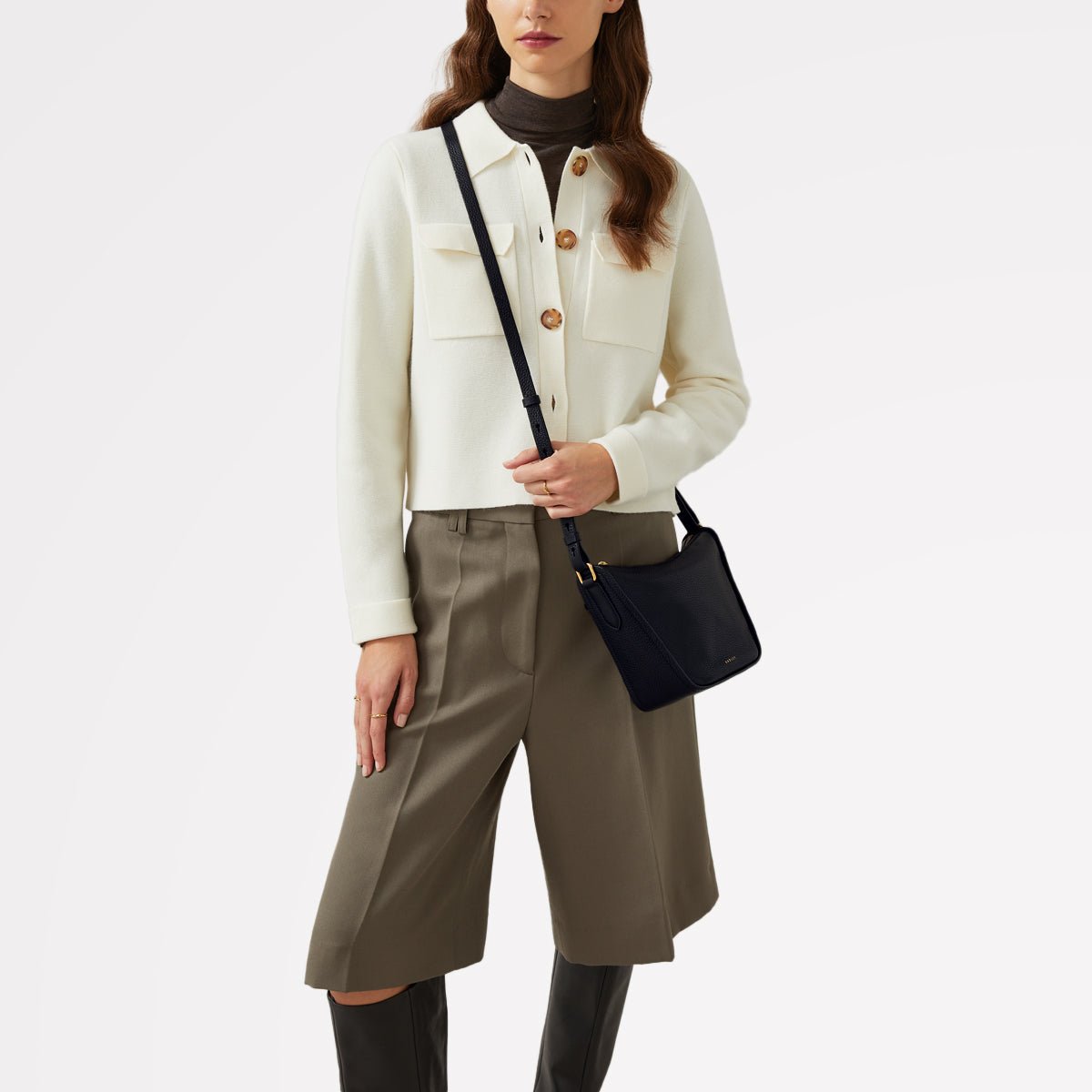 Oak Street Leather Small Ziptop Crossbody Bag In Black - RUTHERFORD & Co