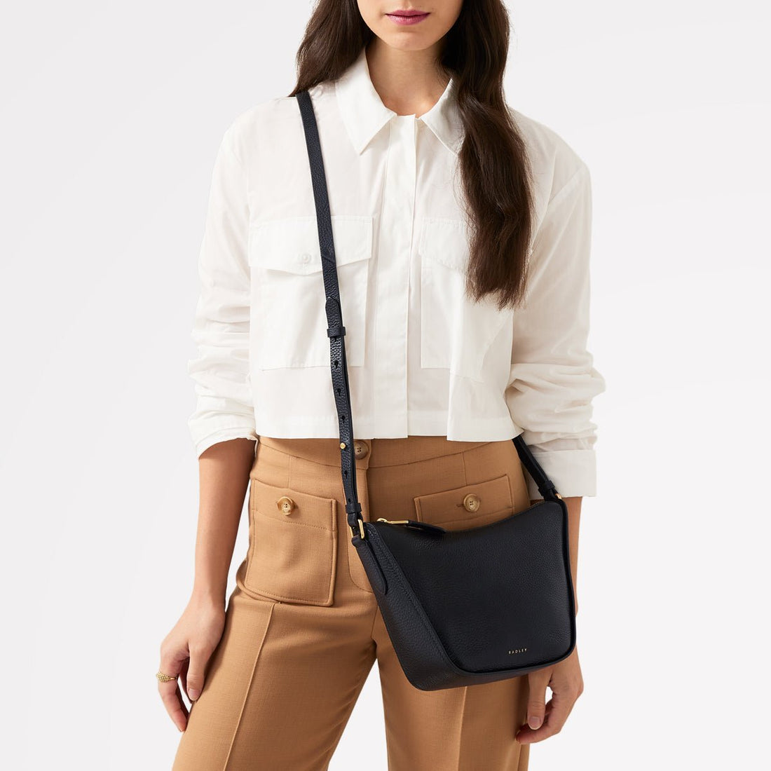 Oak Street Leather Small Ziptop Crossbody Bag In Black - RUTHERFORD & Co