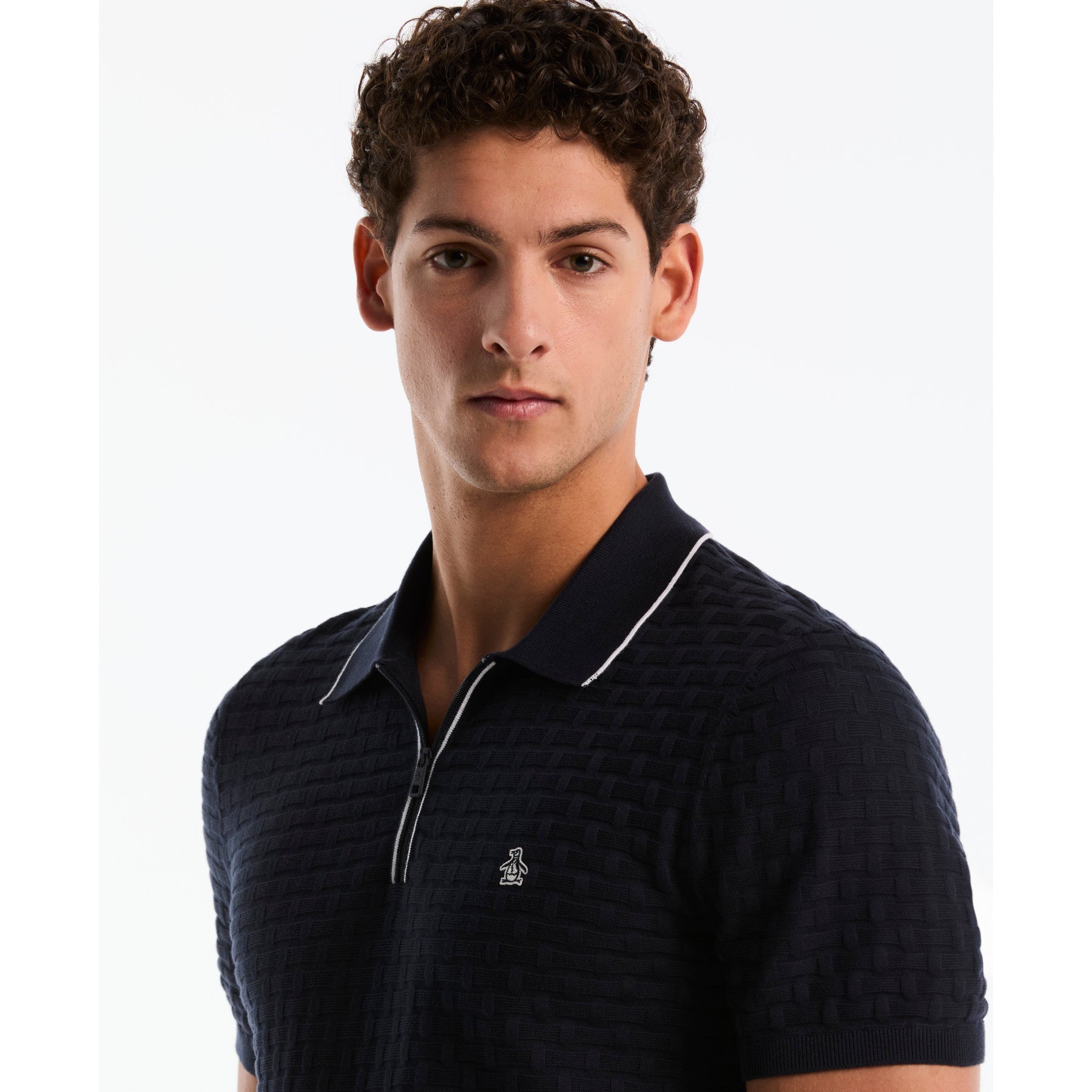Links Stitch Quarter Zip Sweater Polo In Dark Sapphire