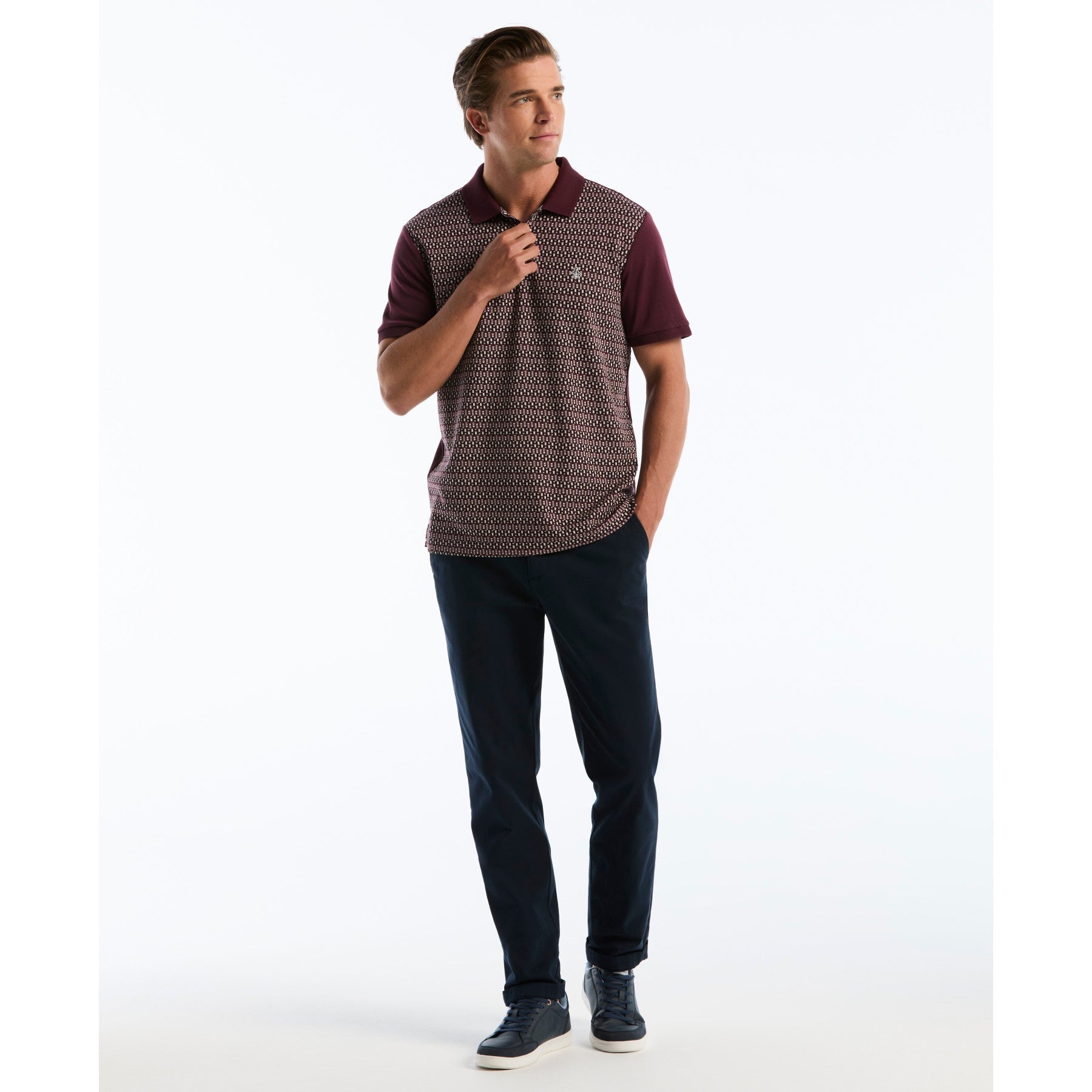 Jacquard Front Fairisle Polo In Port Royale