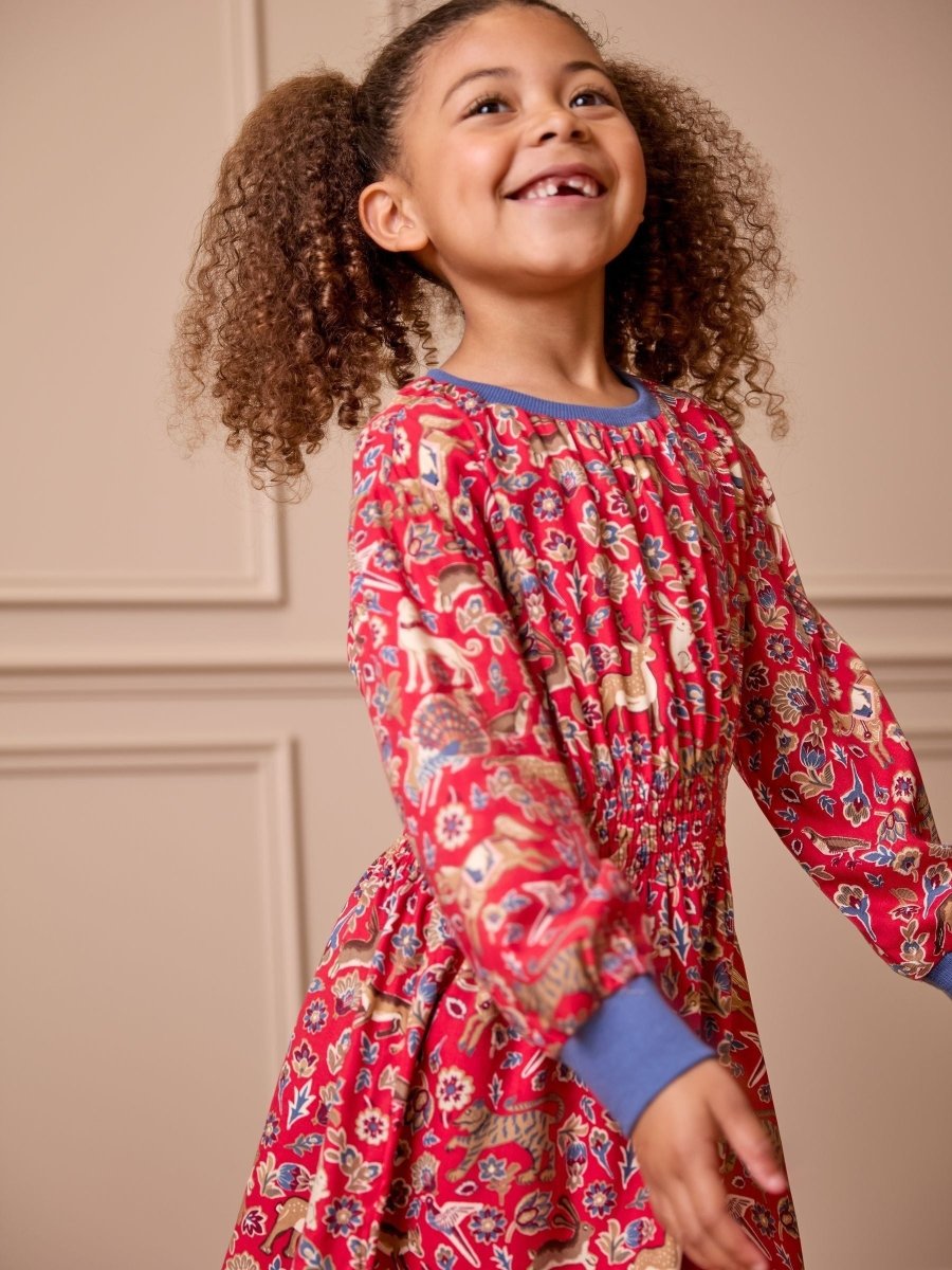 Odelia Red Animals Printed Dress - RUTHERFORD & Co
