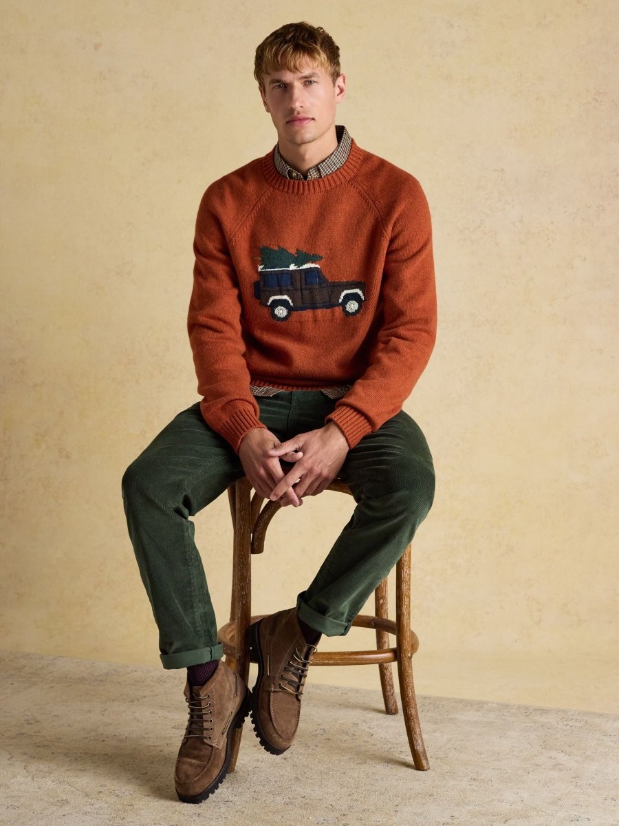 Offroad Orange Crew Neck Christmas Jumper - RUTHERFORD & Co