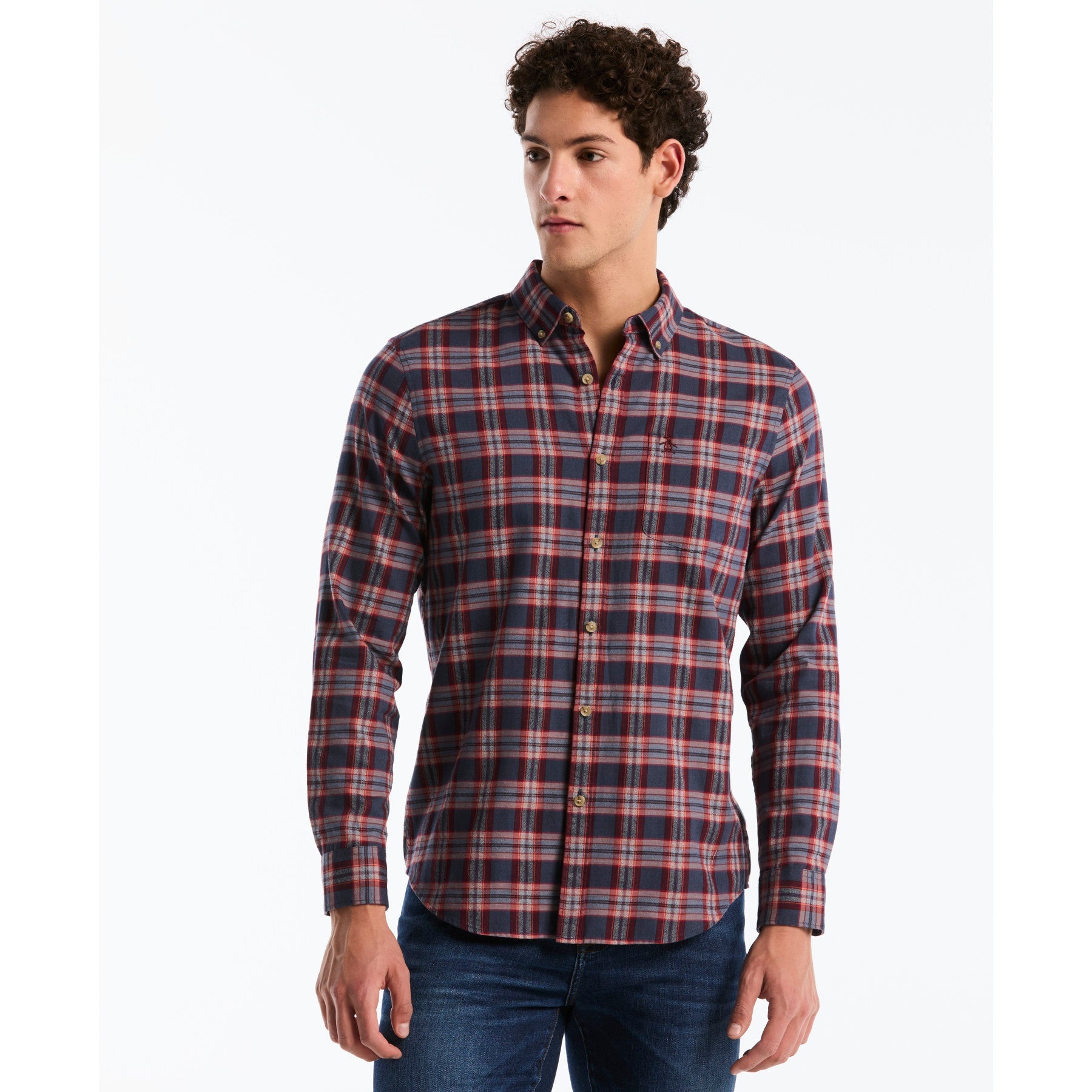 Twill Jaspe Plaid Shirt In Dark Sapphire