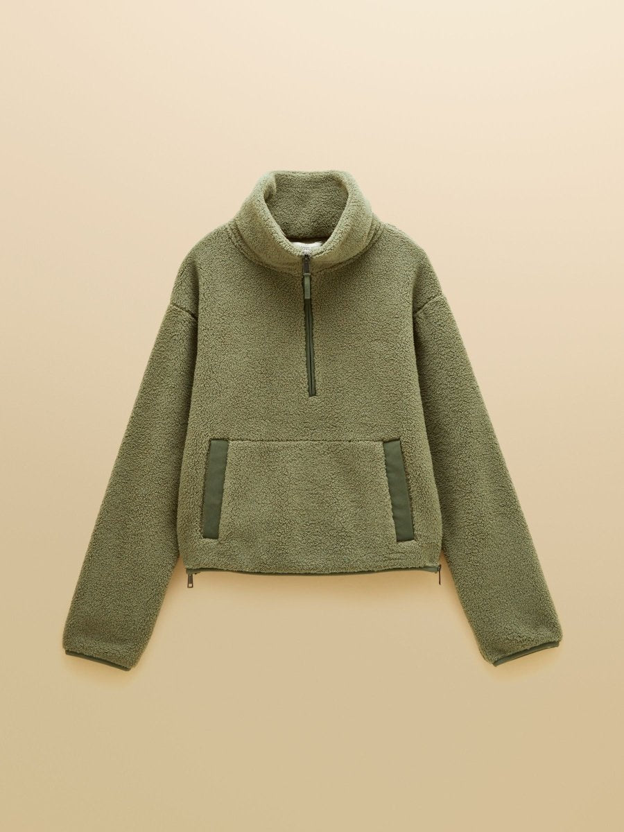 Olive Green Cropped Quarter Zip Fleece - RUTHERFORD & Co