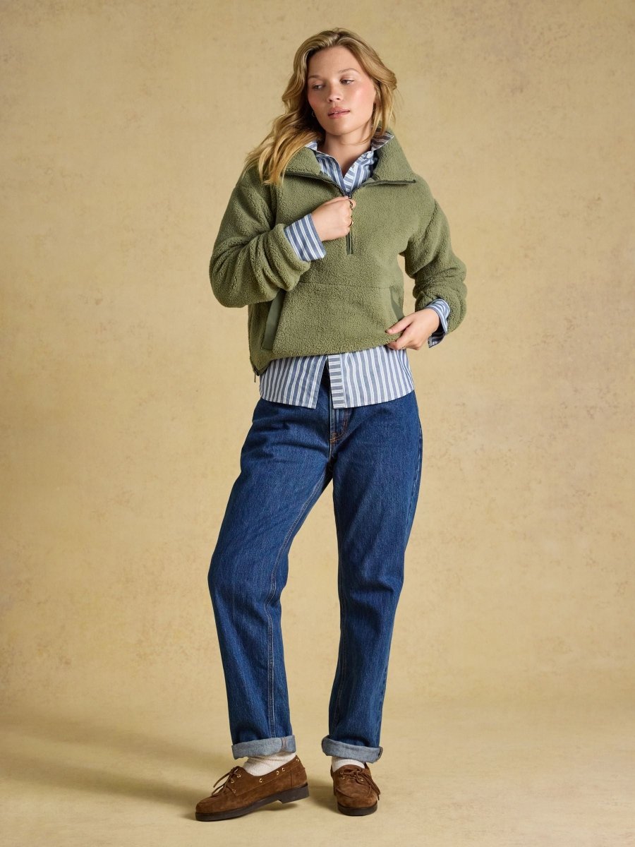 Olive Green Cropped Quarter Zip Fleece - RUTHERFORD & Co