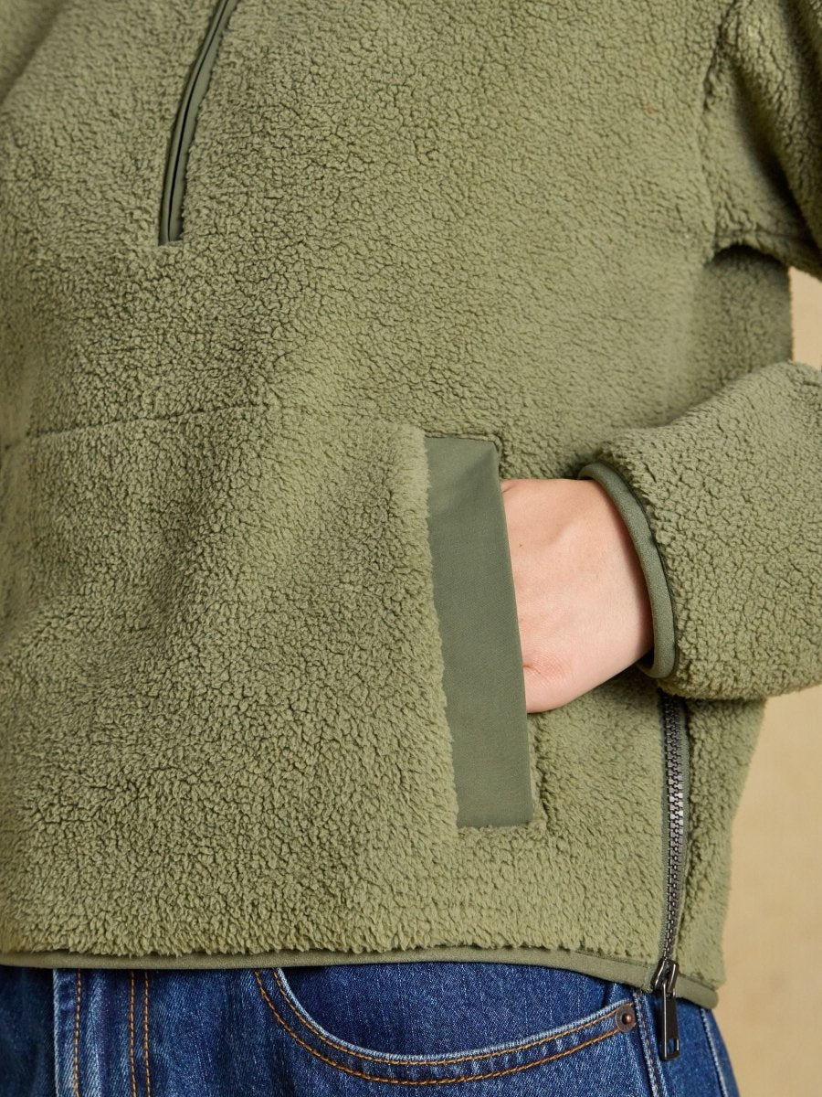 Olive Green Cropped Quarter Zip Fleece - RUTHERFORD & Co