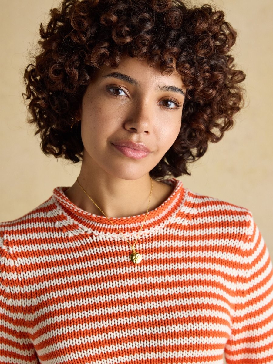 Orange & White Striped Cotton Crew Neck Jumper - RUTHERFORD & Co