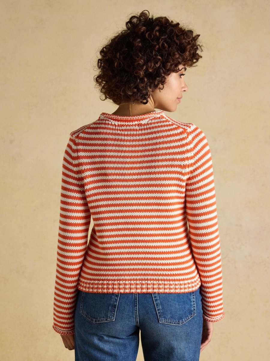 Orange & White Striped Cotton Crew Neck Jumper - RUTHERFORD & Co