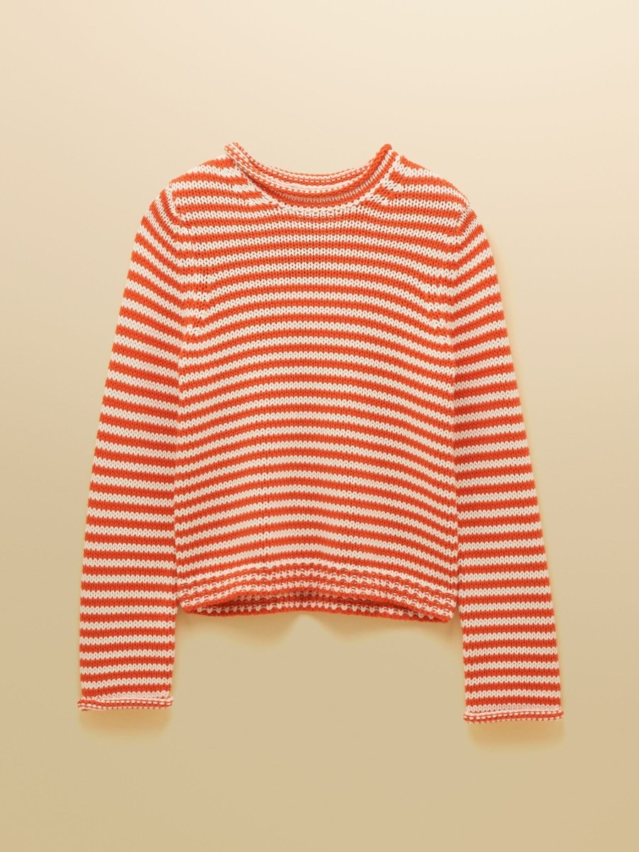 Orange & White Striped Cotton Crew Neck Jumper - RUTHERFORD & Co
