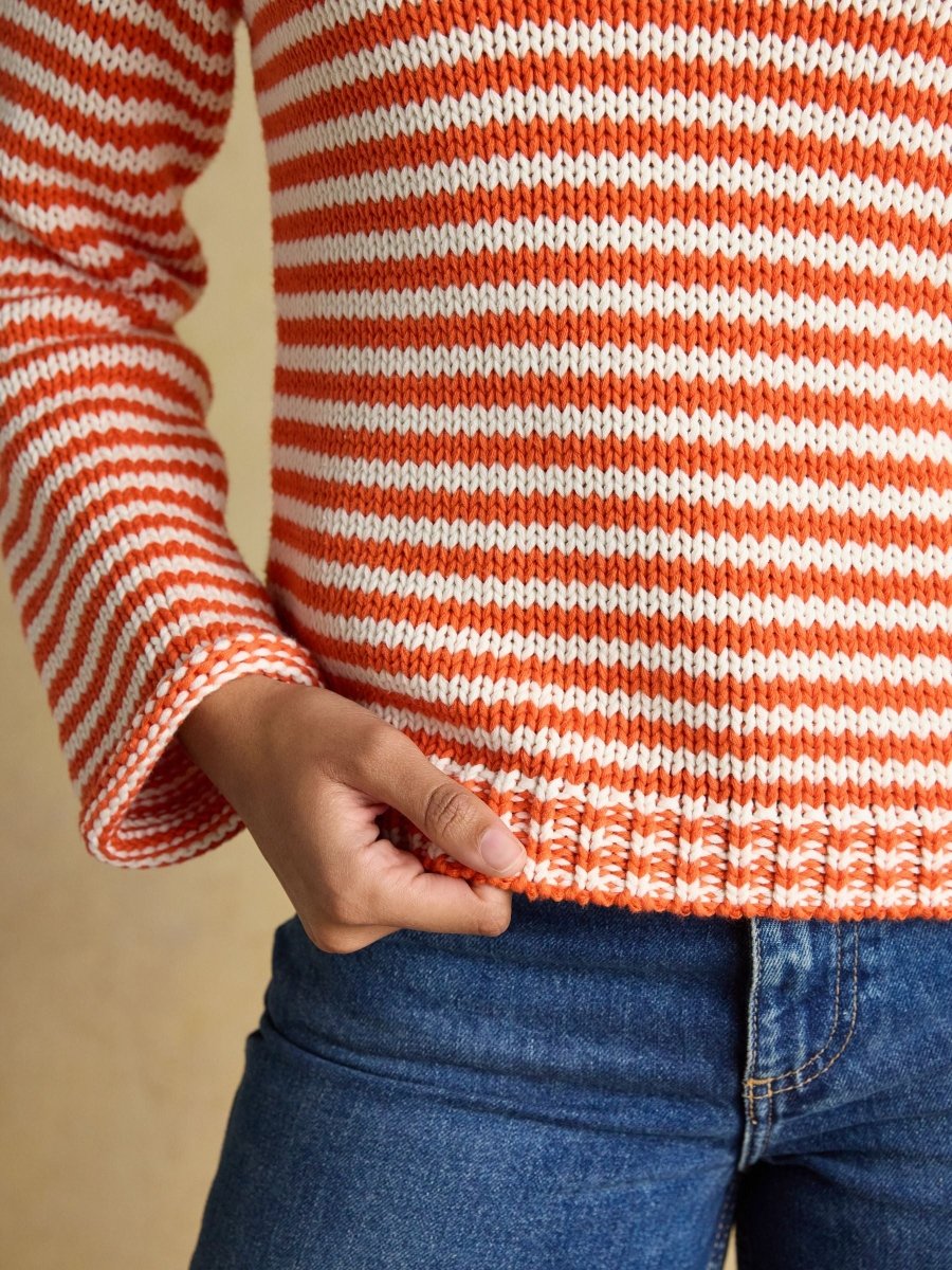 Orange & White Striped Cotton Crew Neck Jumper - RUTHERFORD & Co