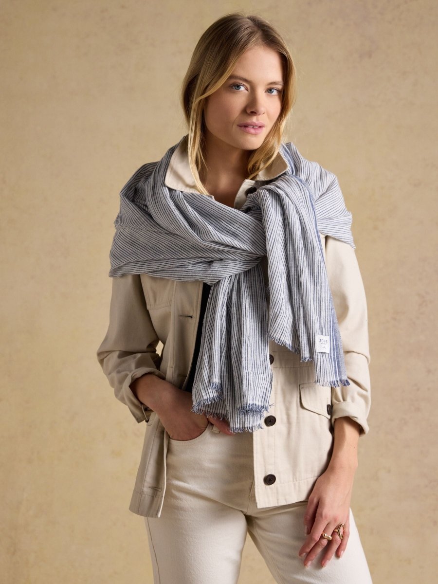 Orla Navy Stripe Printed Scarf - RUTHERFORD & Co