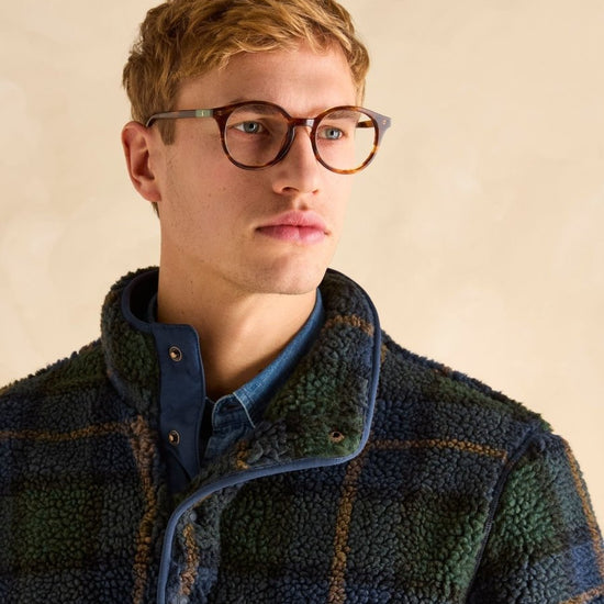 Otis Navy Check Borg Fleece - RUTHERFORD & Co
