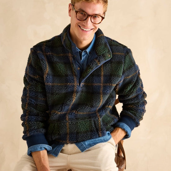 Otis Navy Check Borg Fleece - RUTHERFORD & Co