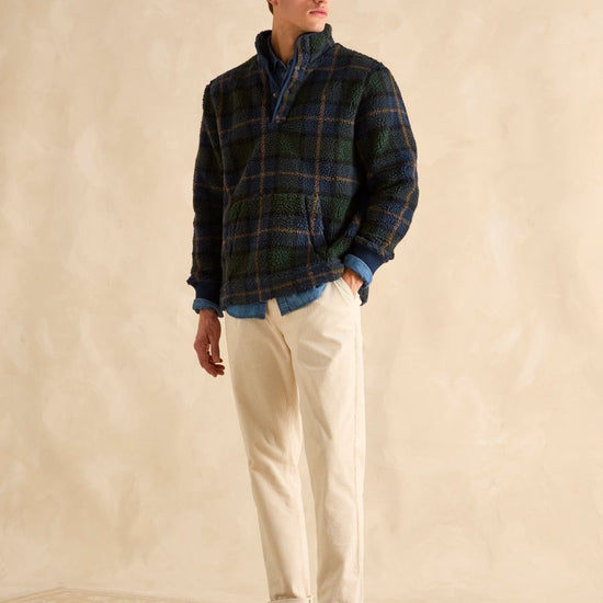 Otis Navy Check Borg Fleece - RUTHERFORD & Co