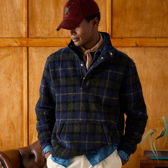 Otis Navy Check Borg Fleece - RUTHERFORD & Co