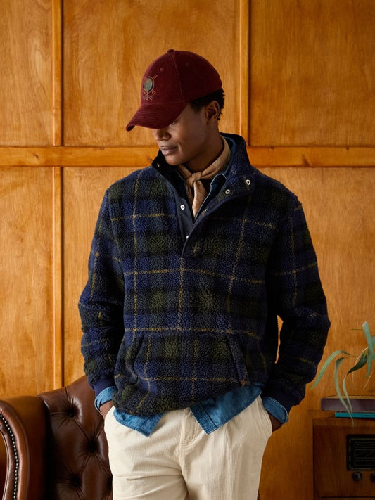 Otis Navy Check Borg Fleece - RUTHERFORD & Co