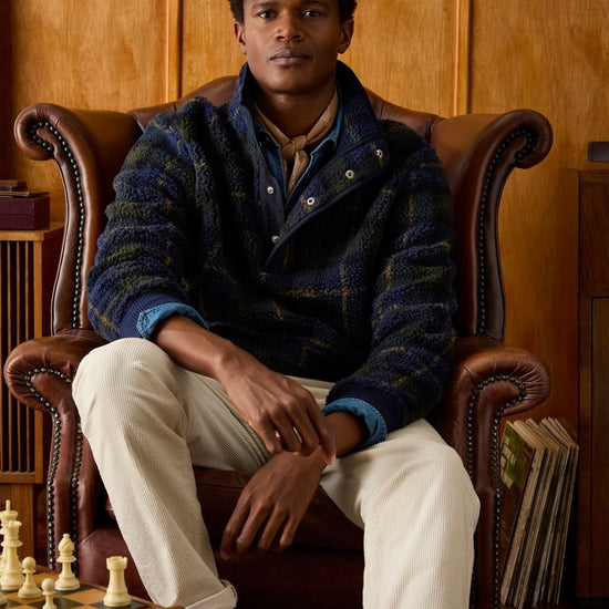 Otis Navy Check Borg Fleece - RUTHERFORD & Co