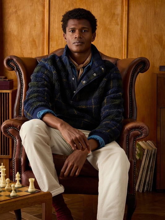 Otis Navy Check Borg Fleece - RUTHERFORD & Co