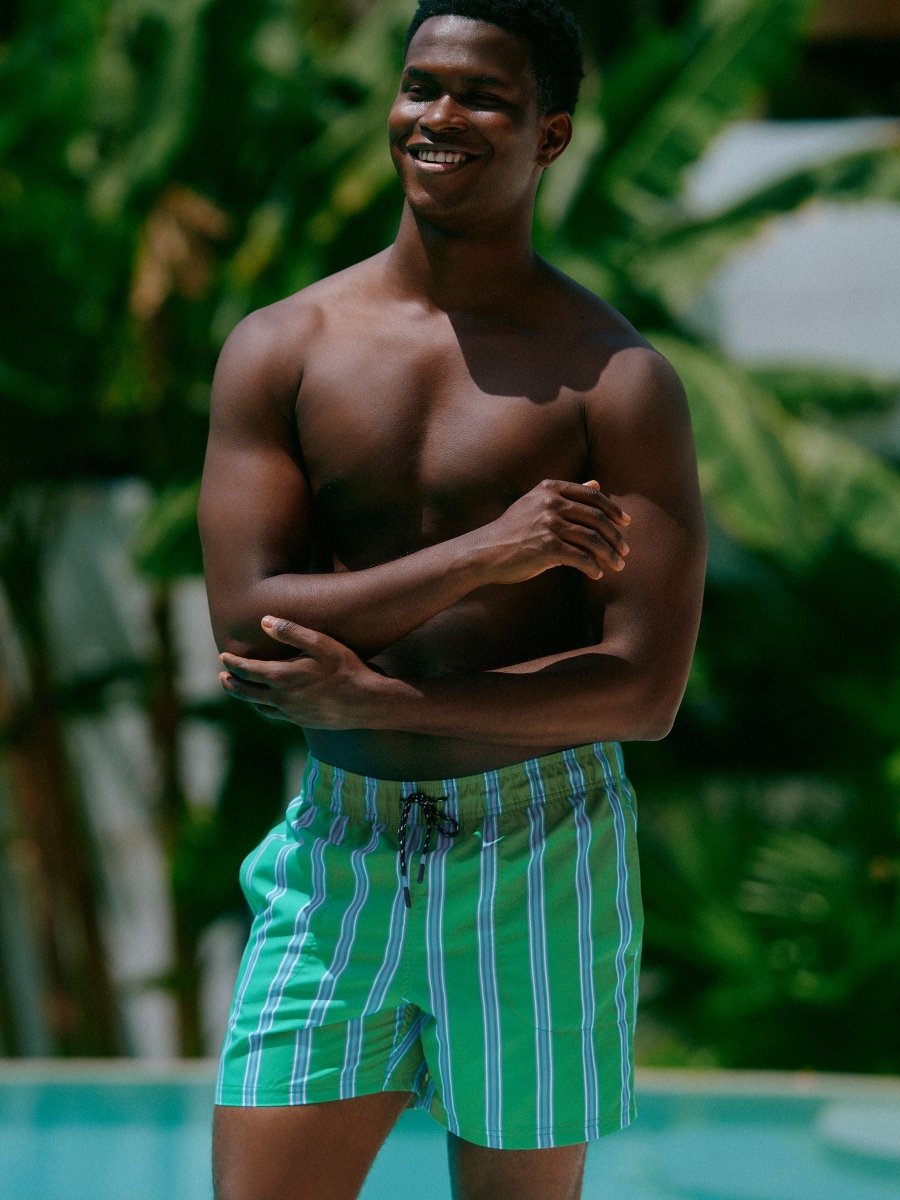 Overton Green Striped Rugby Style Swim Shorts - RUTHERFORD & Co
