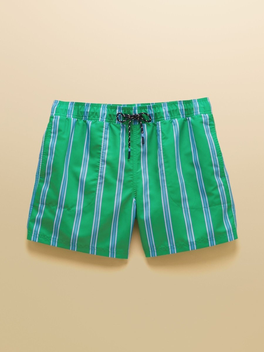 Overton Green Striped Rugby Style Swim Shorts - RUTHERFORD & Co