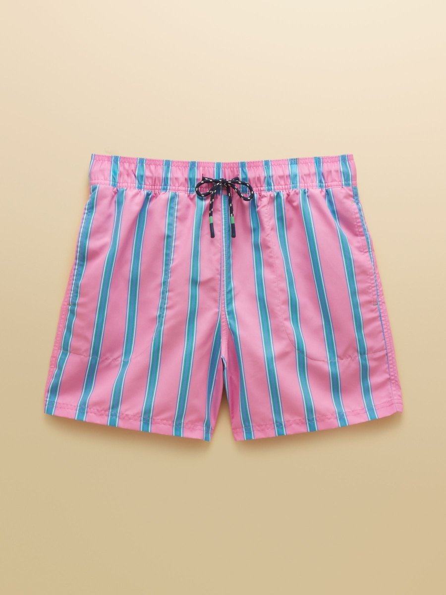 Overton Pink Striped Rugby Style Swim Shorts - RUTHERFORD & Co