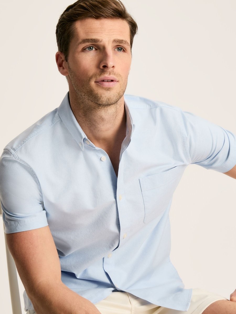 Oxford Blue Classic Fit Short Sleeve Shirt - RUTHERFORD & Co