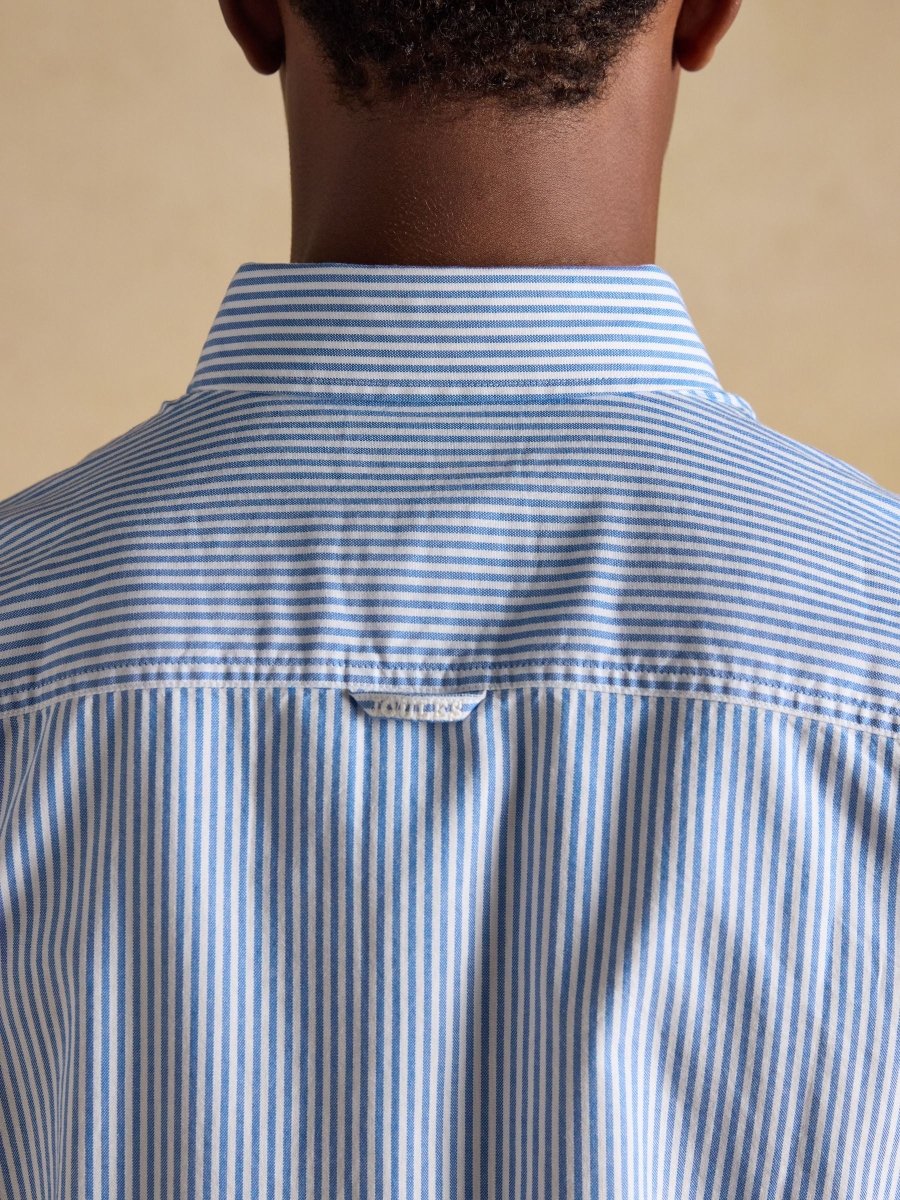 Oxford Blue Stripe Short Sleeve Classic Fit Cotton Shirt - RUTHERFORD & Co