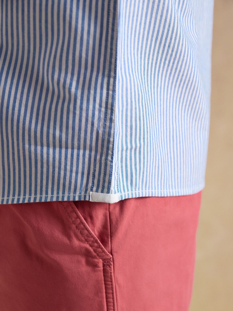 Oxford Blue Stripe Short Sleeve Classic Fit Cotton Shirt - RUTHERFORD & Co
