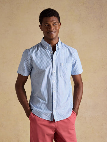 Oxford Blue Stripe Short Sleeve Classic Fit Cotton Shirt - RUTHERFORD & Co