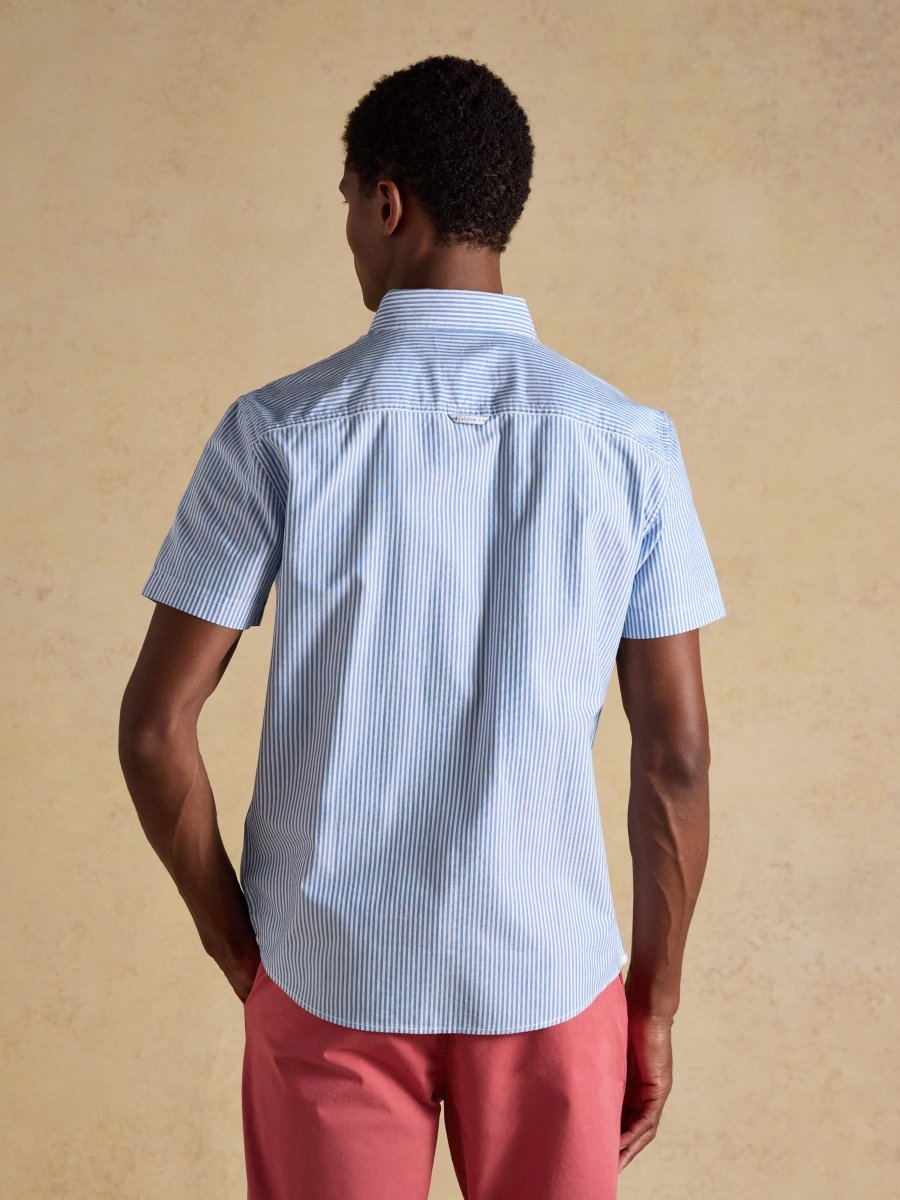 Oxford Blue Stripe Short Sleeve Classic Fit Cotton Shirt - RUTHERFORD & Co