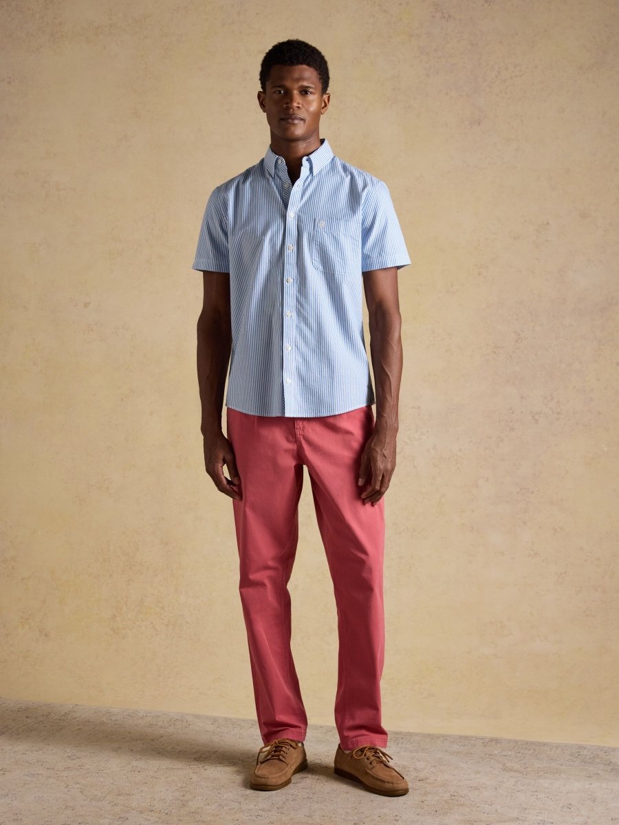 Oxford Blue Stripe Short Sleeve Classic Fit Cotton Shirt - RUTHERFORD & Co