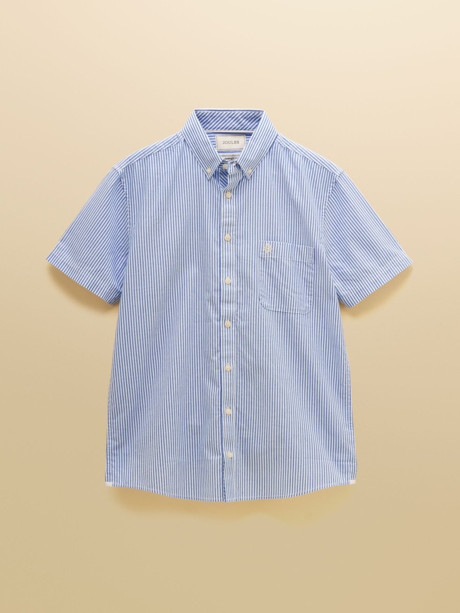 Oxford Blue Stripe Short Sleeve Classic Fit Cotton Shirt - RUTHERFORD & Co
