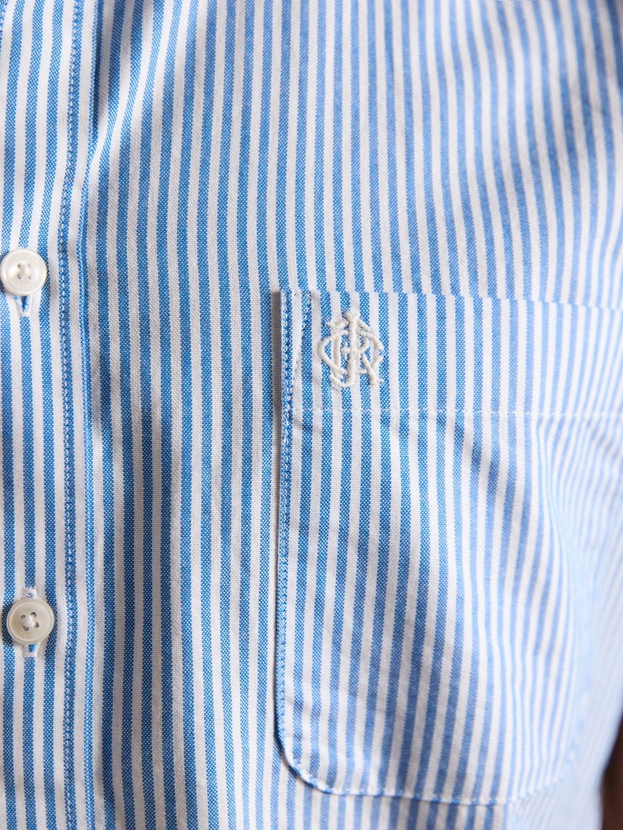 Oxford Blue Stripe Short Sleeve Classic Fit Cotton Shirt - RUTHERFORD & Co