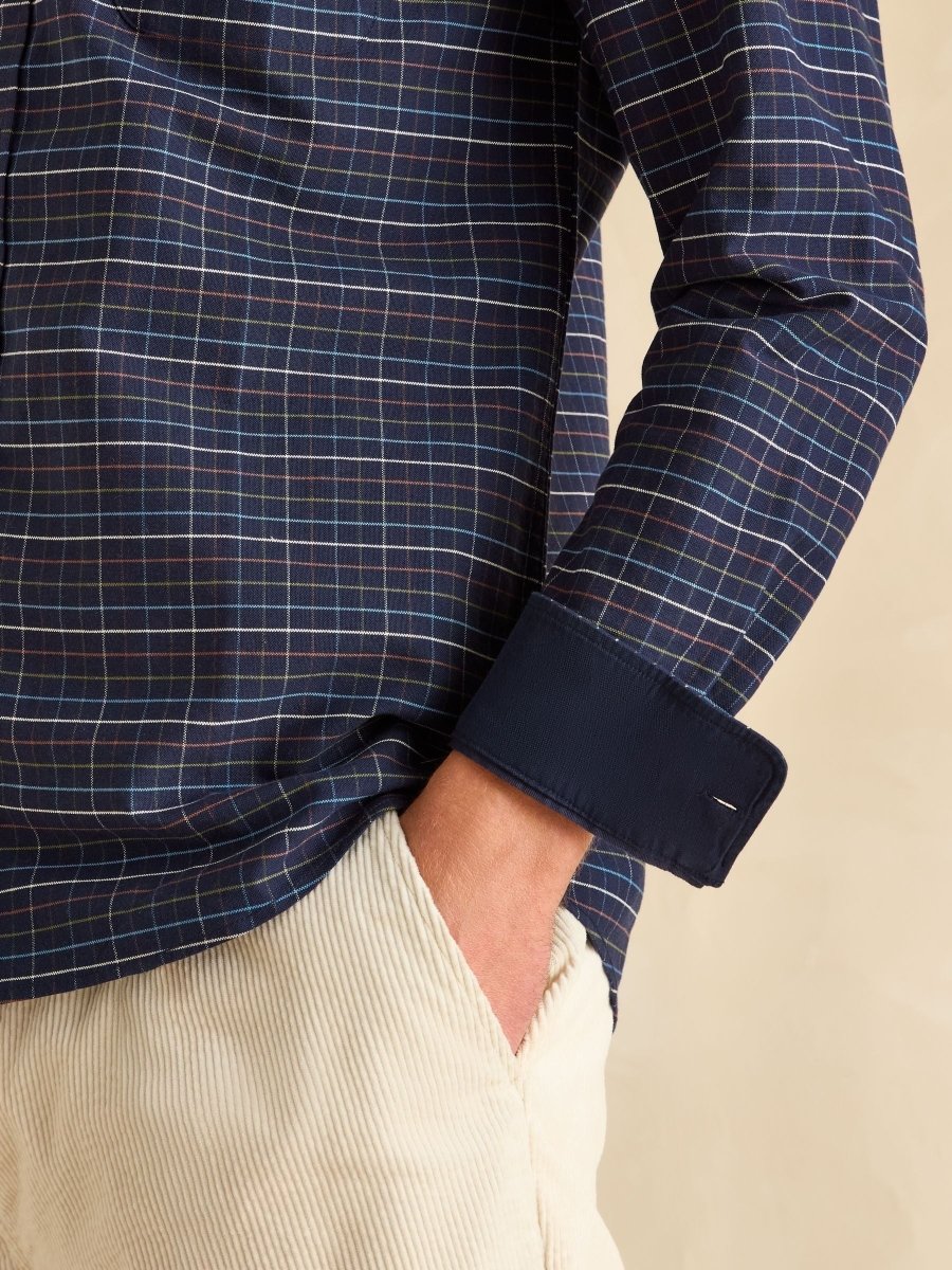Oxford Navy Check Long Sleeve Classic Fit Shirt - RUTHERFORD & Co