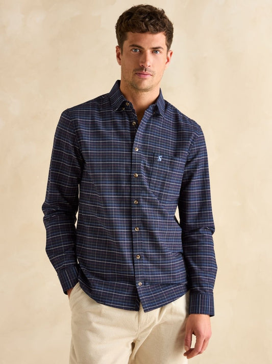 Oxford Navy Check Long Sleeve Classic Fit Shirt - RUTHERFORD & Co