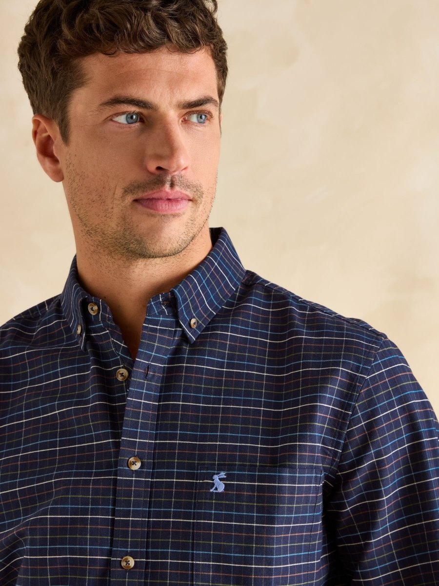 Oxford Navy Check Long Sleeve Classic Fit Shirt - RUTHERFORD & Co