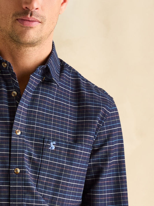 Oxford Navy Check Long Sleeve Classic Fit Shirt - RUTHERFORD & Co