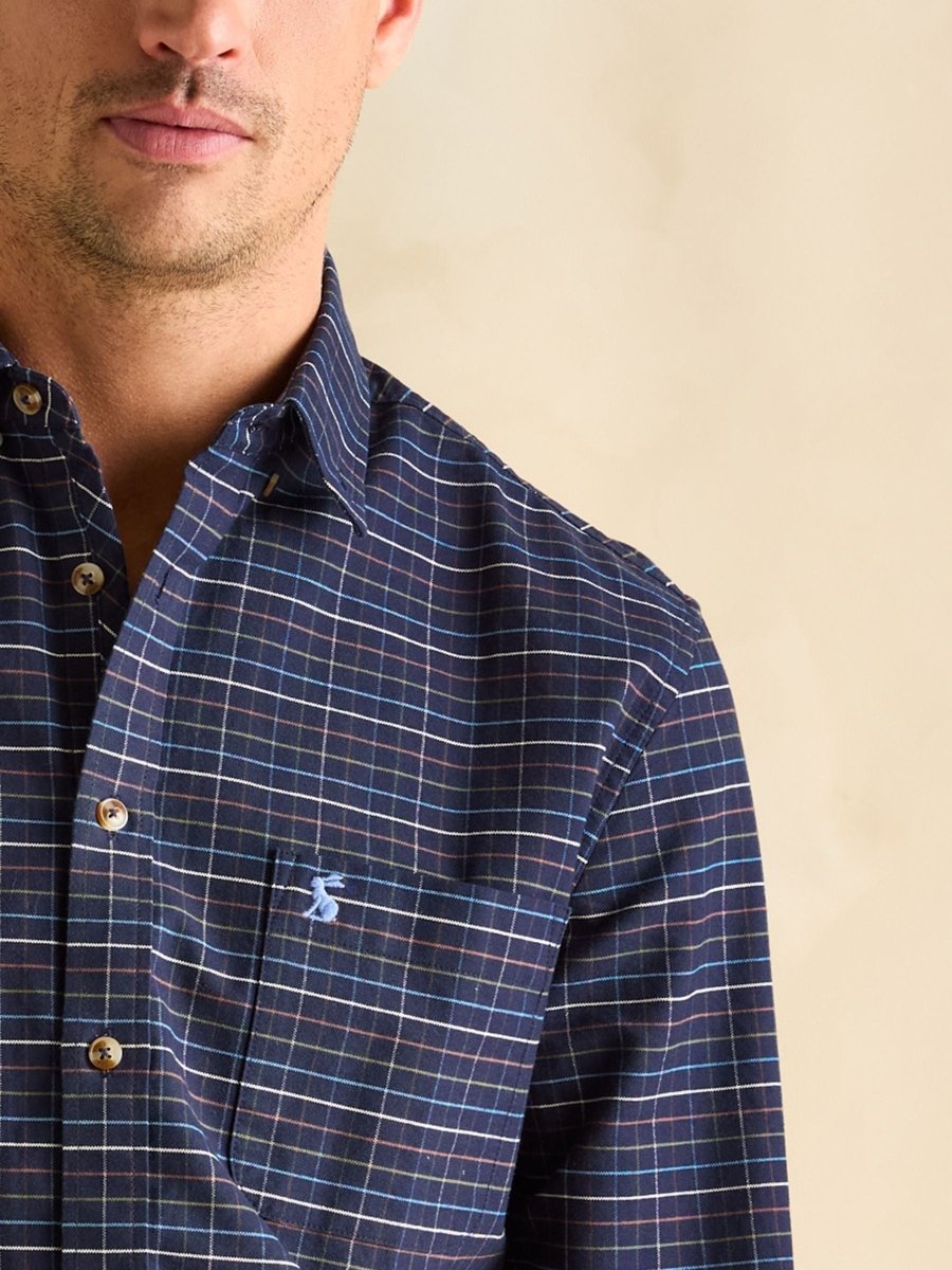 Oxford Navy Check Long Sleeve Classic Fit Shirt - RUTHERFORD & Co