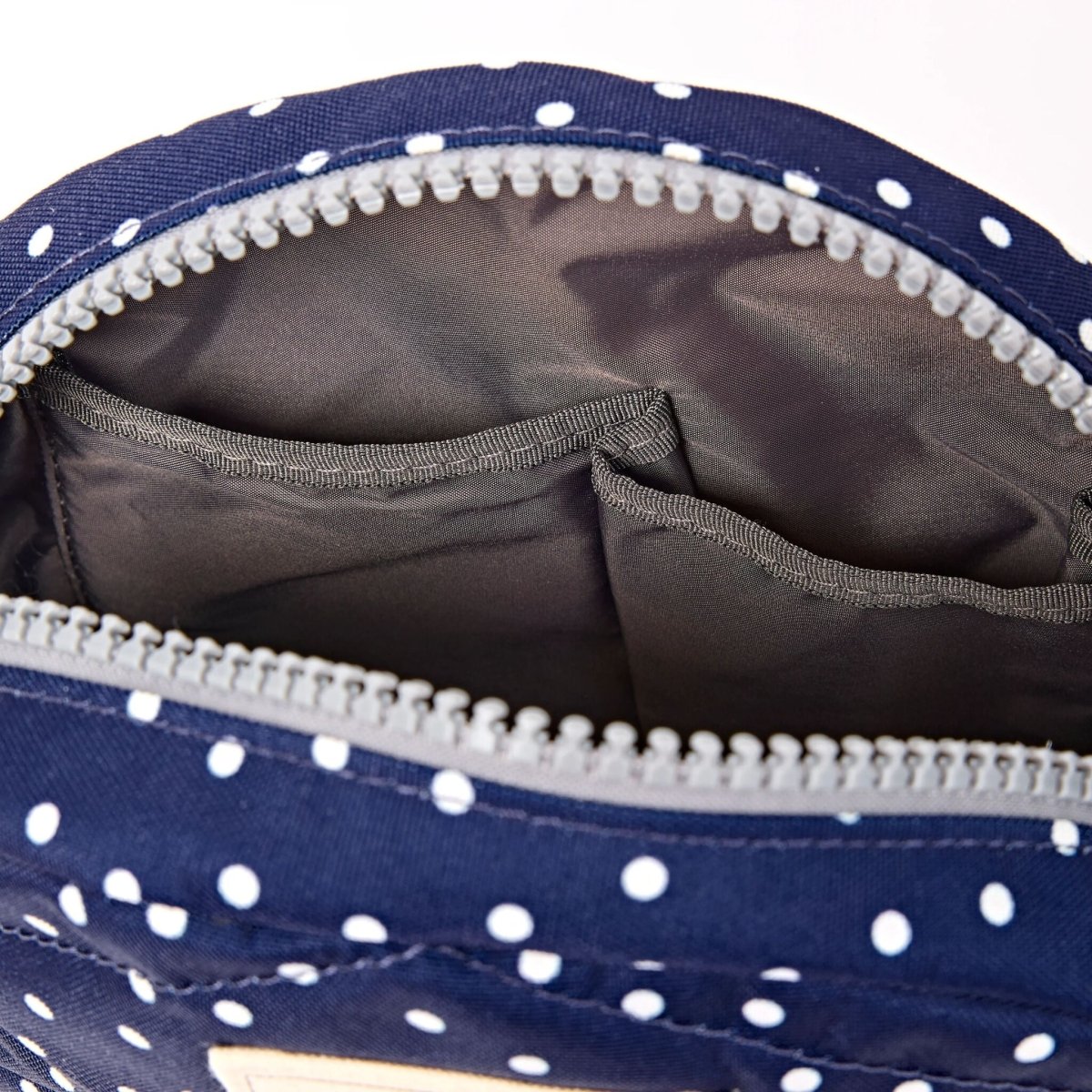 Paddington Crossbody Bag in Navy Polka Dot - RUTHERFORD & Co