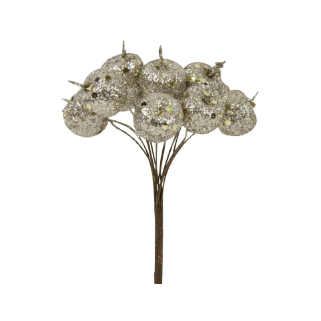 Pale Gold Glitter Poly Mini Cherry Bunch Pick - RUTHERFORD & Co