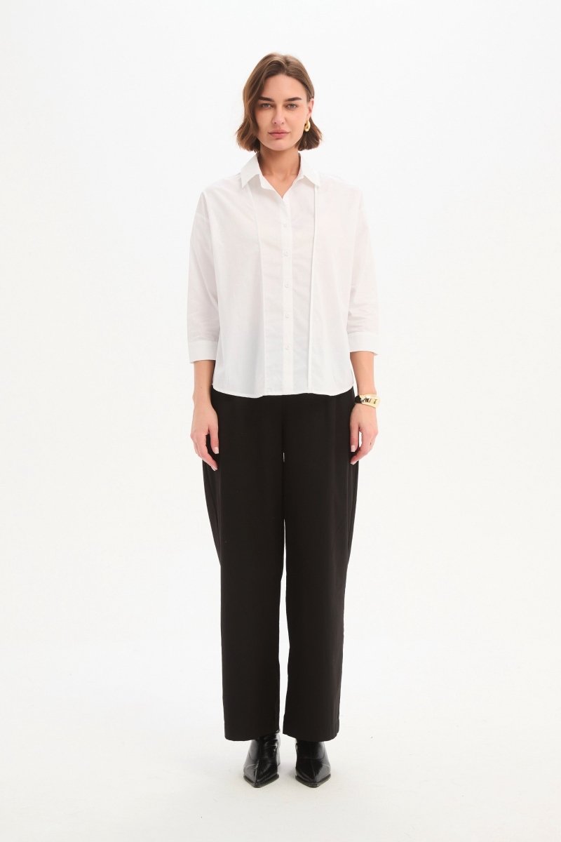 Panel Front Bind Shirt White - RUTHERFORD & Co