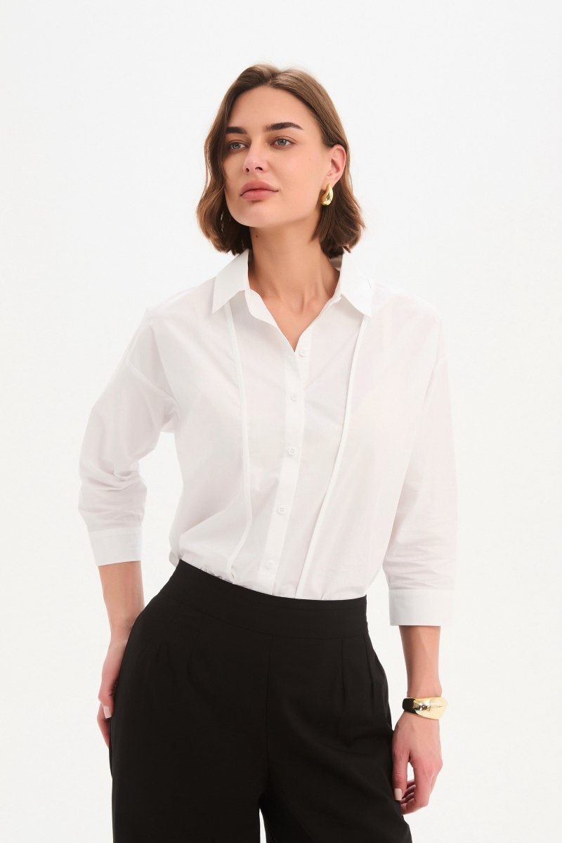 Panel Front Bind Shirt White - RUTHERFORD & Co