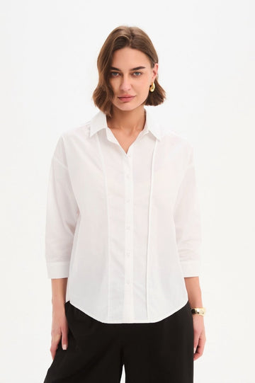 Panel Front Bind Shirt White - RUTHERFORD & Co