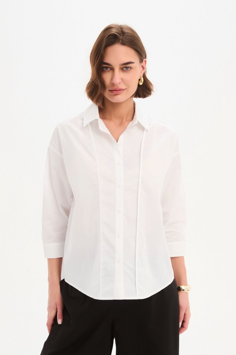 Panel Front Bind Shirt White - RUTHERFORD & Co