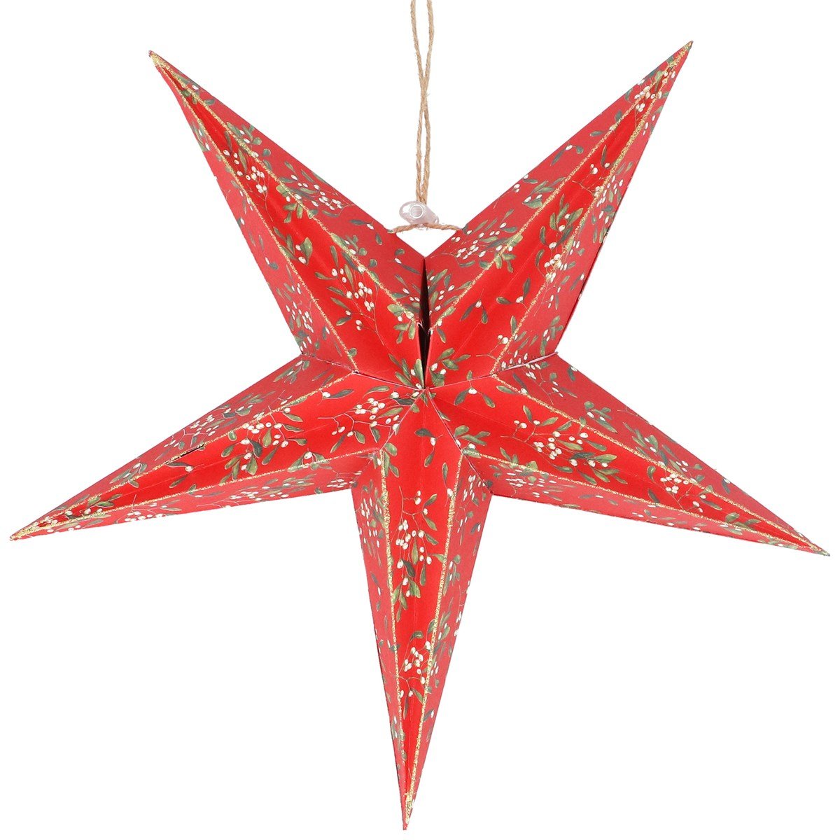 Paper 5-Point Star Dec - Red w Mistletoe, Lge - RUTHERFORD & Co