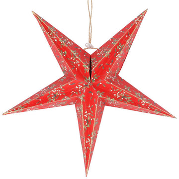 Paper 5-Point Star Dec - Red w Mistletoe, Lge - RUTHERFORD & Co