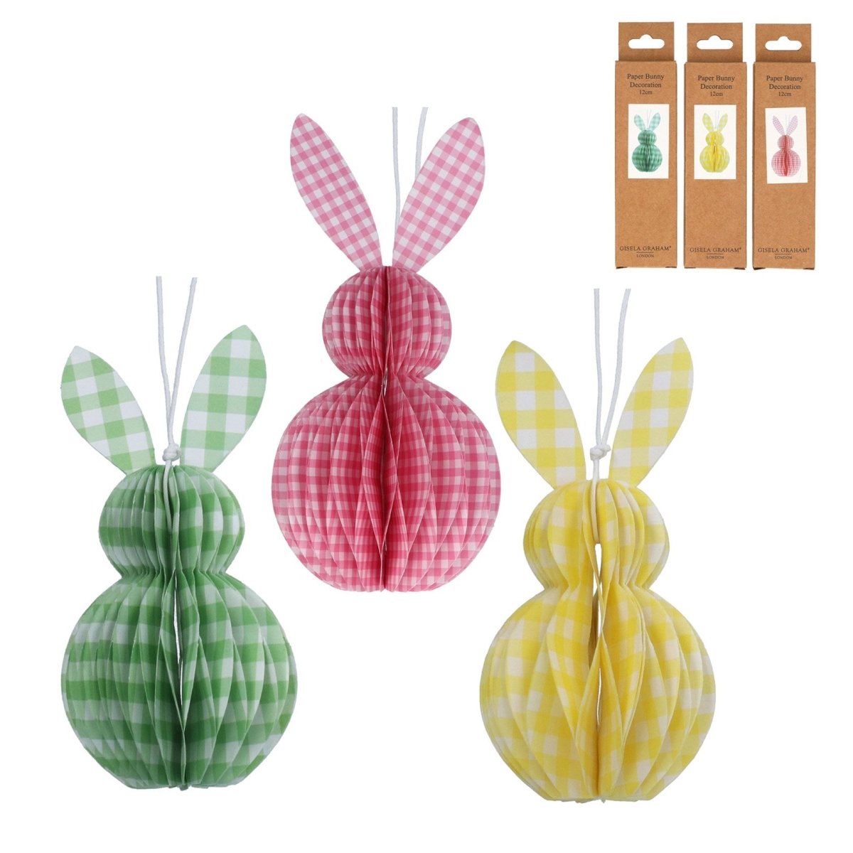 Paper Hanging Dec 12cm - Honeycomb Pastel Gingham Bunny - RUTHERFORD & Co