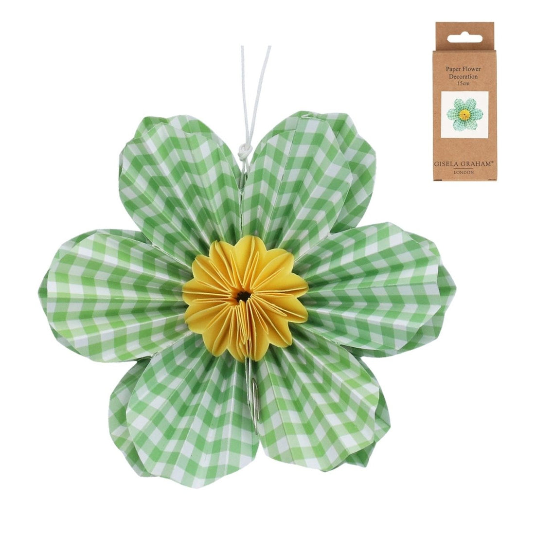 Paper Hanging Dec 15cm - Green Gingham Flower - RUTHERFORD & Co