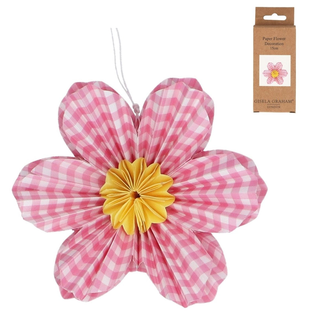 Paper Hanging Dec 15cm - Pink Gingham Flower - RUTHERFORD & Co